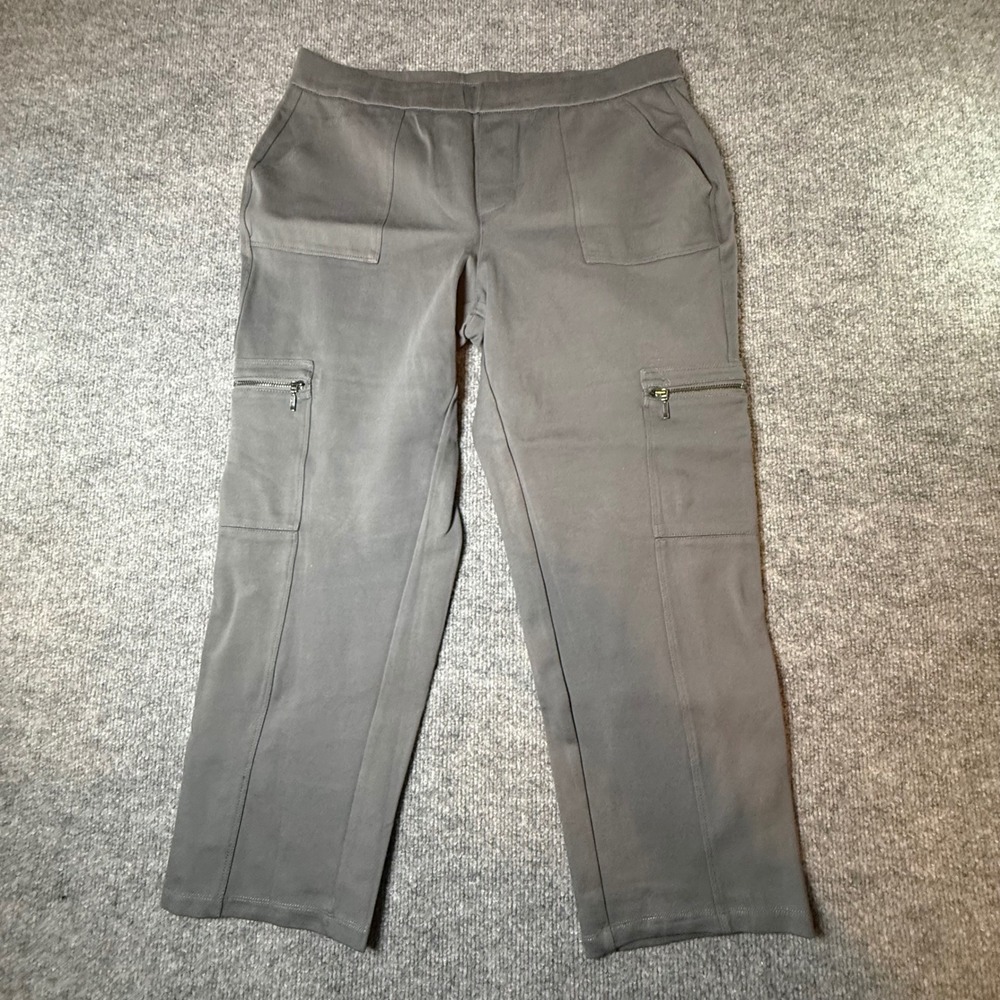 Susan Graver Gray Liquid Knit Cargo Pants Petite Medium Zipper Pockets